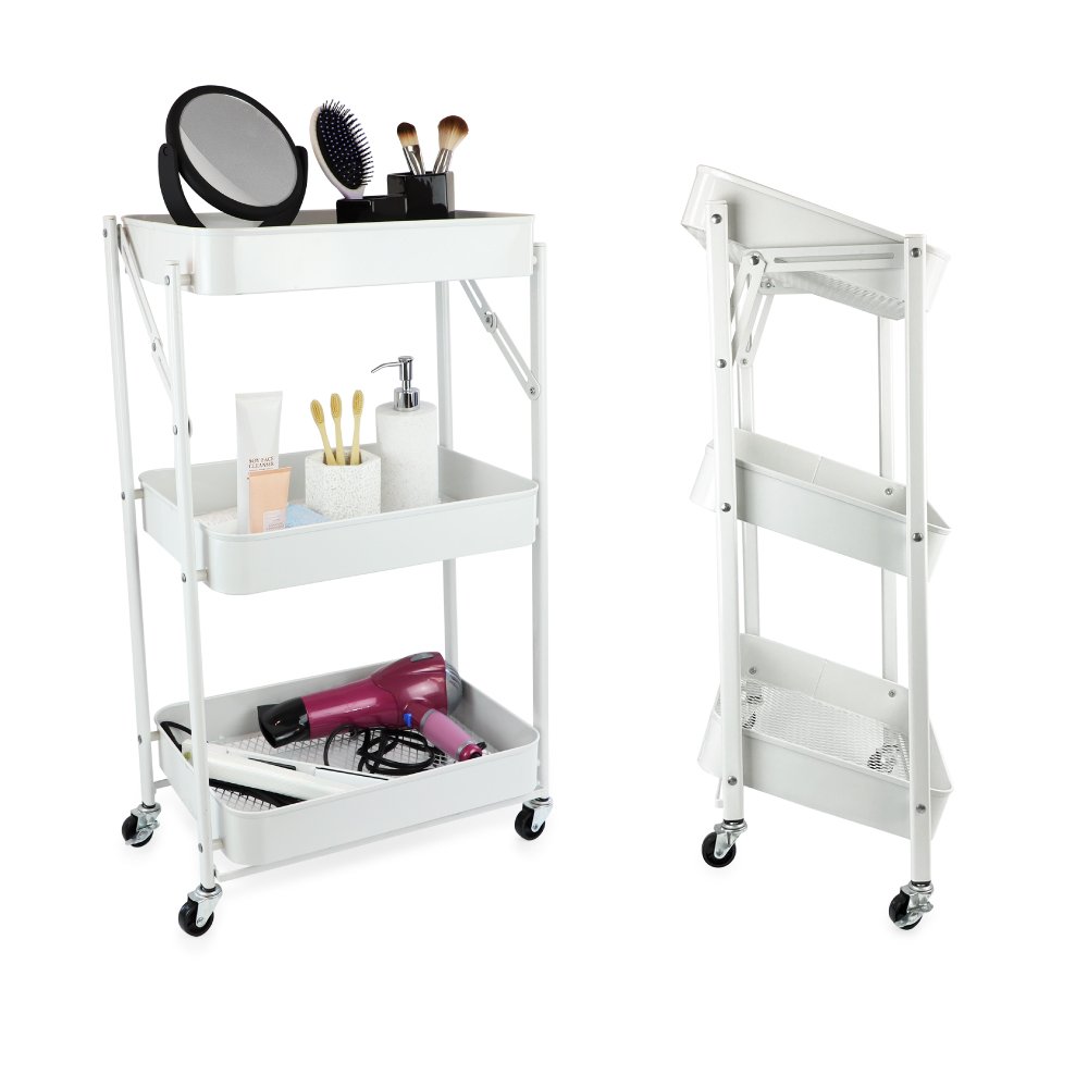 White 3-Tier Rolling Cart Hanging Organizer Cup