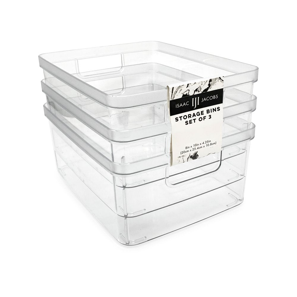 Isaac Jacobs Divided Clear Plastic Organizer (10.75” x 6.5” x 3.7”)  w/Hinged Lid, Stackable Storage Box for Tea Bags, Crafts, Office Supplies