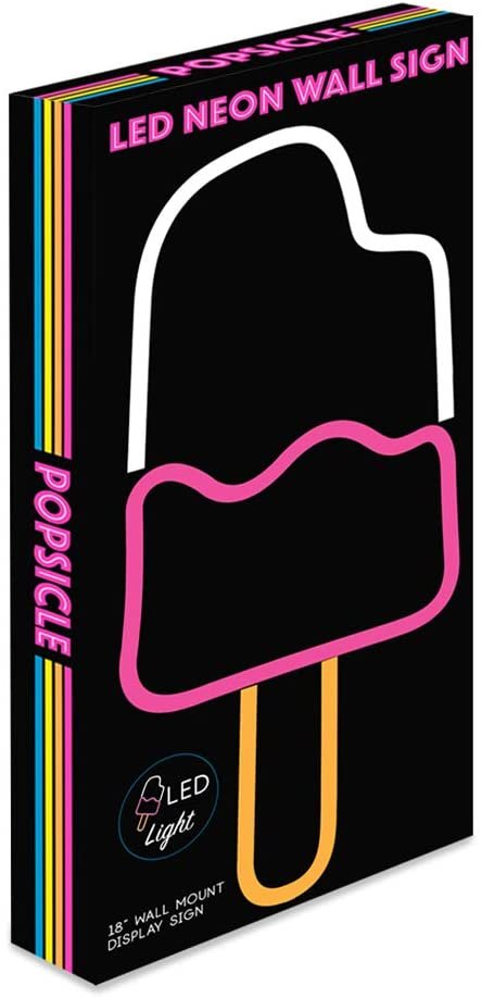 Isaac Jacobs 18” x 8” inch LED Neon ‘White & Pink IceCream Popsicle‘ Wall  Sign for Cool Light, Wall Art, Bedroom Decorations, Home Accessories,  Party,