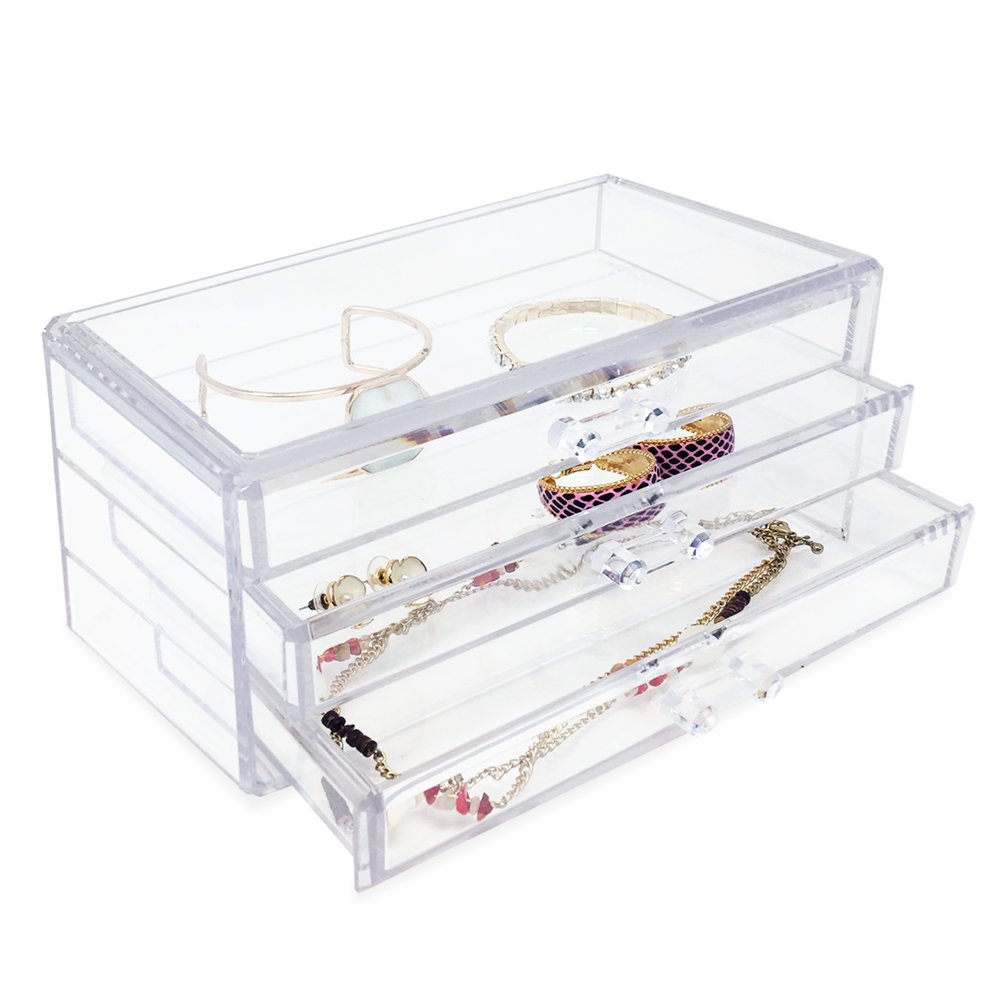 3 tier Jewelry Storage Drawer Box With Clear Lid Soft Liner - Temu