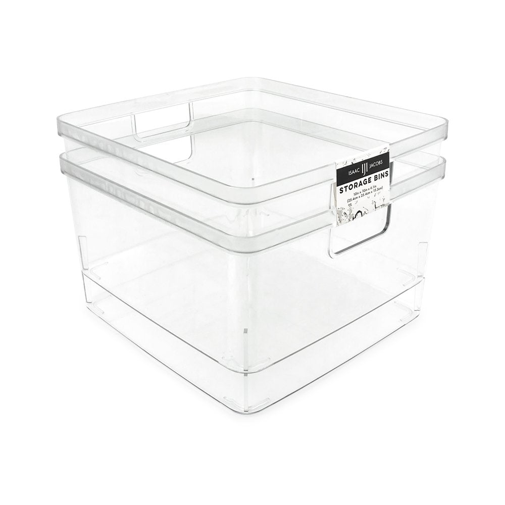 Isaac Jacobs Clear Storage Bins w/Cutout Handles, Plastic Organizer for  Home, Office, Kitchen, Fridge/Freezer, Bathroom, BPA Free, Food Safe