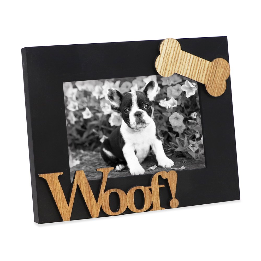 Isaac Jacobs Wood Sentiments Dog “Woof!” Picture Frame, Photo Gift for Pet  Dog, Puppy, Display on Tabletop, Desk