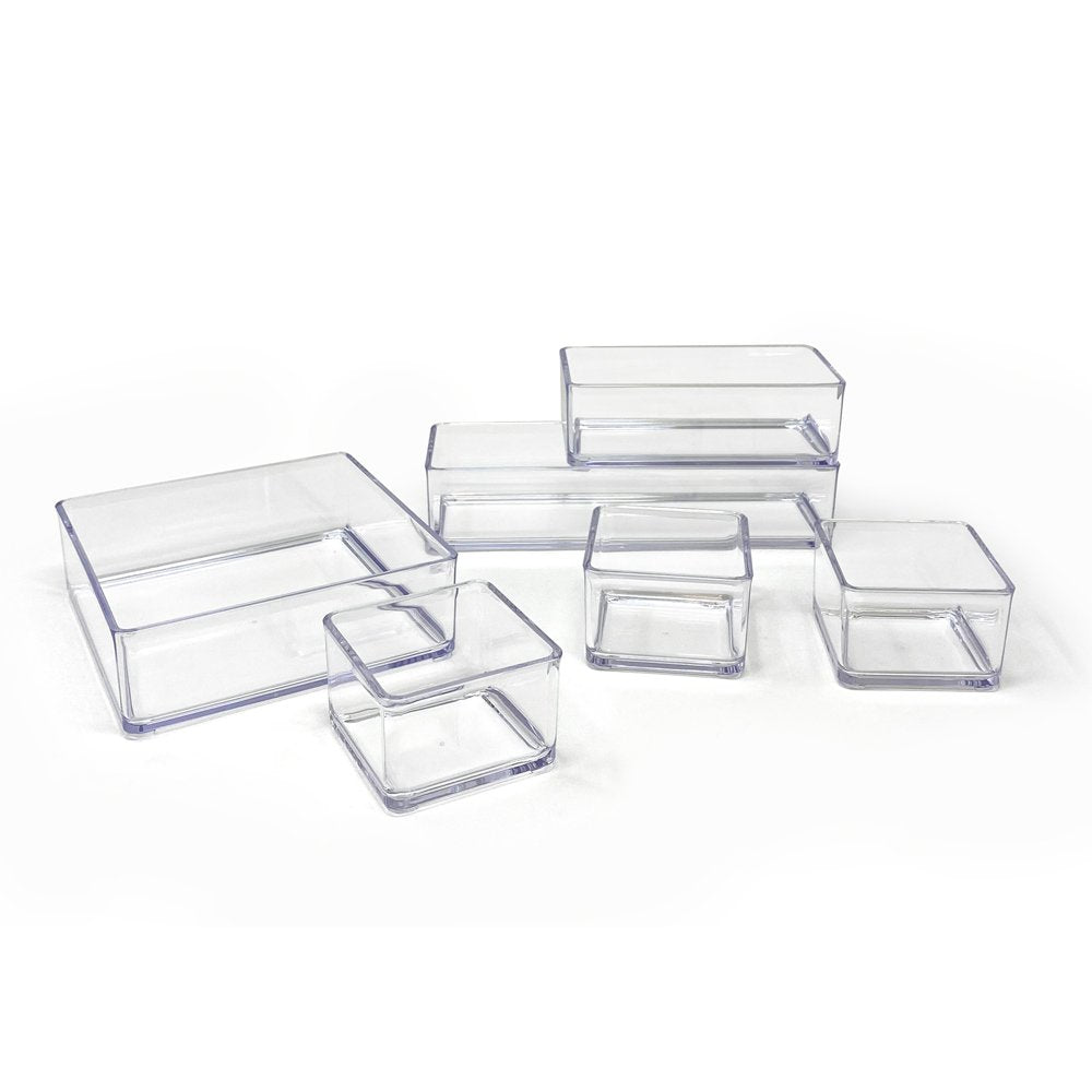 Isaac Jacobs 6-Tray Clear Acrylic Organizer Set, (Six Individual Trays),  Multi-Purpose, Stackable Storage Solution for Makeup, Crafts, Desk, School