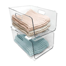 Isaac Jacobs 2-Piece Stackable Clear Storage Bins w/Open Front, Versatile Use, Set of 2, Desk, Office, Bathroom, Bedroom, Closet