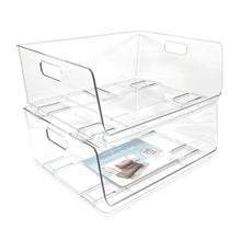 Isaac Jacobs 2-Piece Stackable Clear Storage Bins w/Open Front, Versatile Use, Set of 2, Desk, Office, Bathroom, Bedroom, Closet