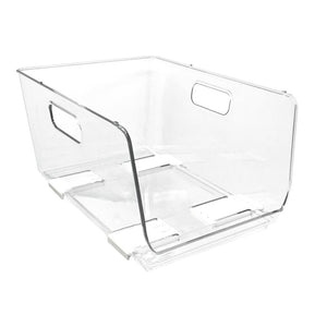 Isaac Jacobs 2-Piece Stackable Clear Storage Bins w/Open Front, Versatile Use, Set of 2, Desk, Office, Bathroom, Bedroom, Closet