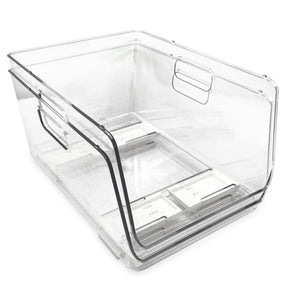 Isaac Jacobs 2-Piece Stackable Clear Storage Bins w/Open Front, Versatile Use, Set of 2, Desk, Office, Bathroom, Bedroom, Closet