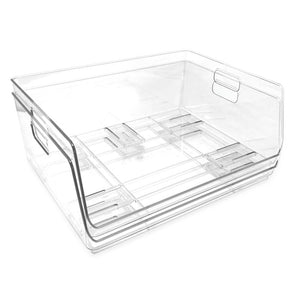 Isaac Jacobs 2-Piece Stackable Clear Storage Bins w/Open Front, Versatile Use, Set of 2, Desk, Office, Bathroom, Bedroom, Closet