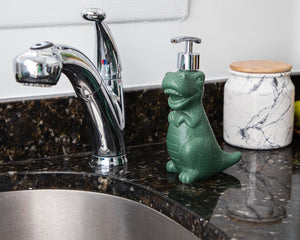 Isaac Jacobs Ceramic Dinosaur, Liquid Soap Pump/Lotion Dispenser with Chrome Metal Pump (Holds Up to 12 Oz.) – Great for Bathroom, Kitchen Countertop, Bath Accessory