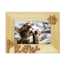 Isaac Jacobs Wood Sentiments Cat “Meow” Picture Frame, Photo Gift for Pet Cat, Kitten, Display on Tabletop, Desk