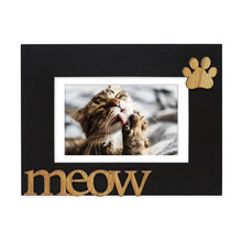 Isaac Jacobs Wood Sentiments Cat “Meow” Picture Frame, Photo Gift for Pet Cat, Kitten, Display on Tabletop, Desk