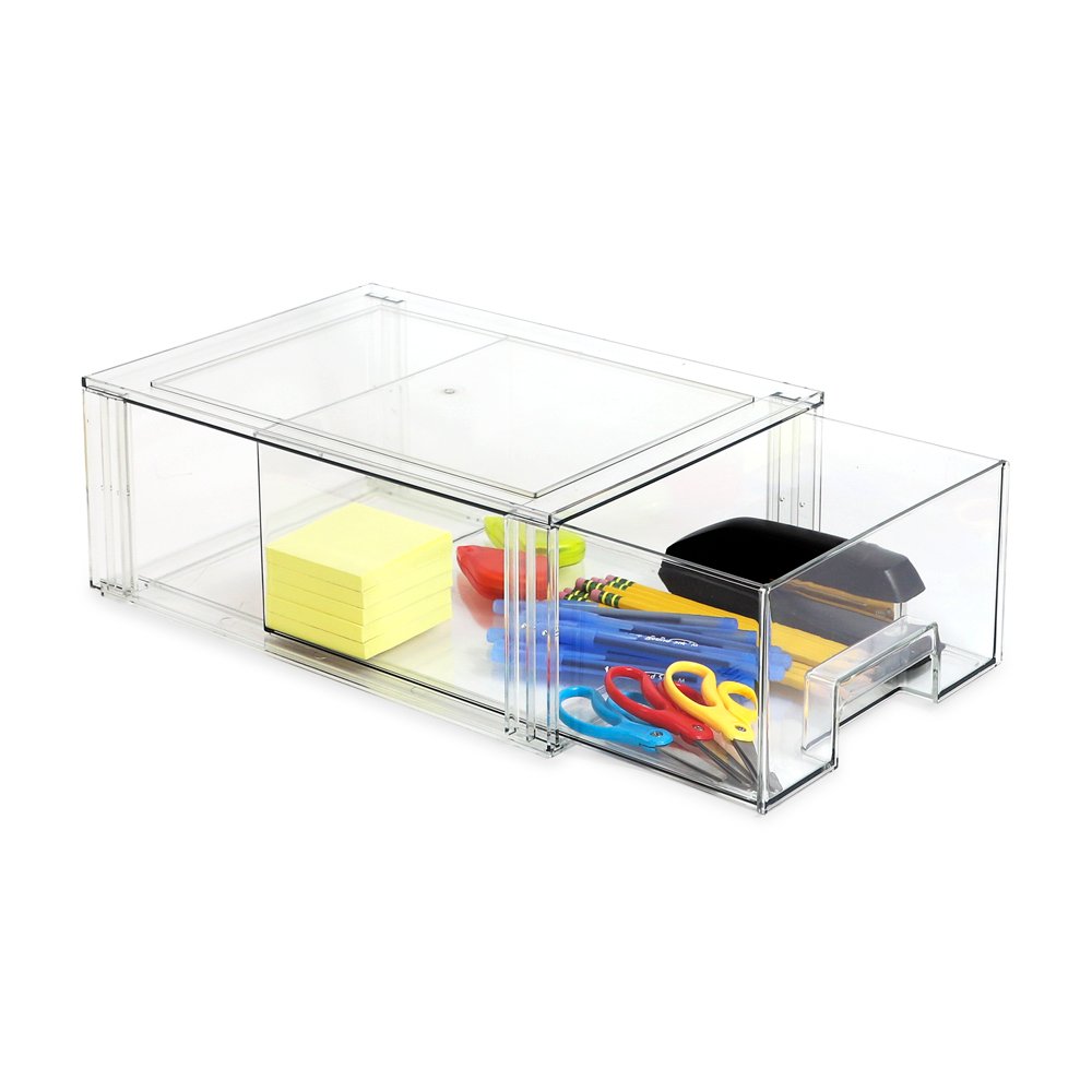 Isaac Jacobs Divided Clear Plastic Organizer (10.75” x 6.5” x 3.7”) w/  Hinged Lid, Stackable Storage Box for Tea Bags, Crafts, Office Supplies