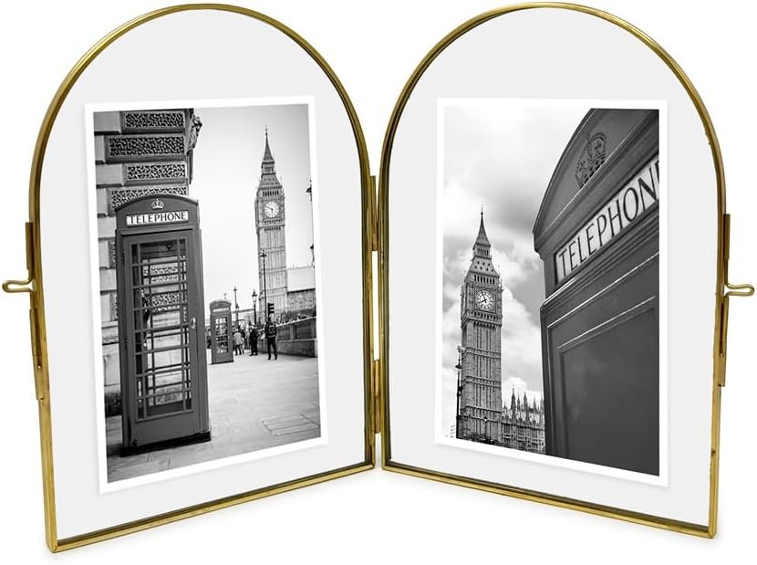 Metal + Glass Double Sided Hanging Photo Picture Frame Vintage
