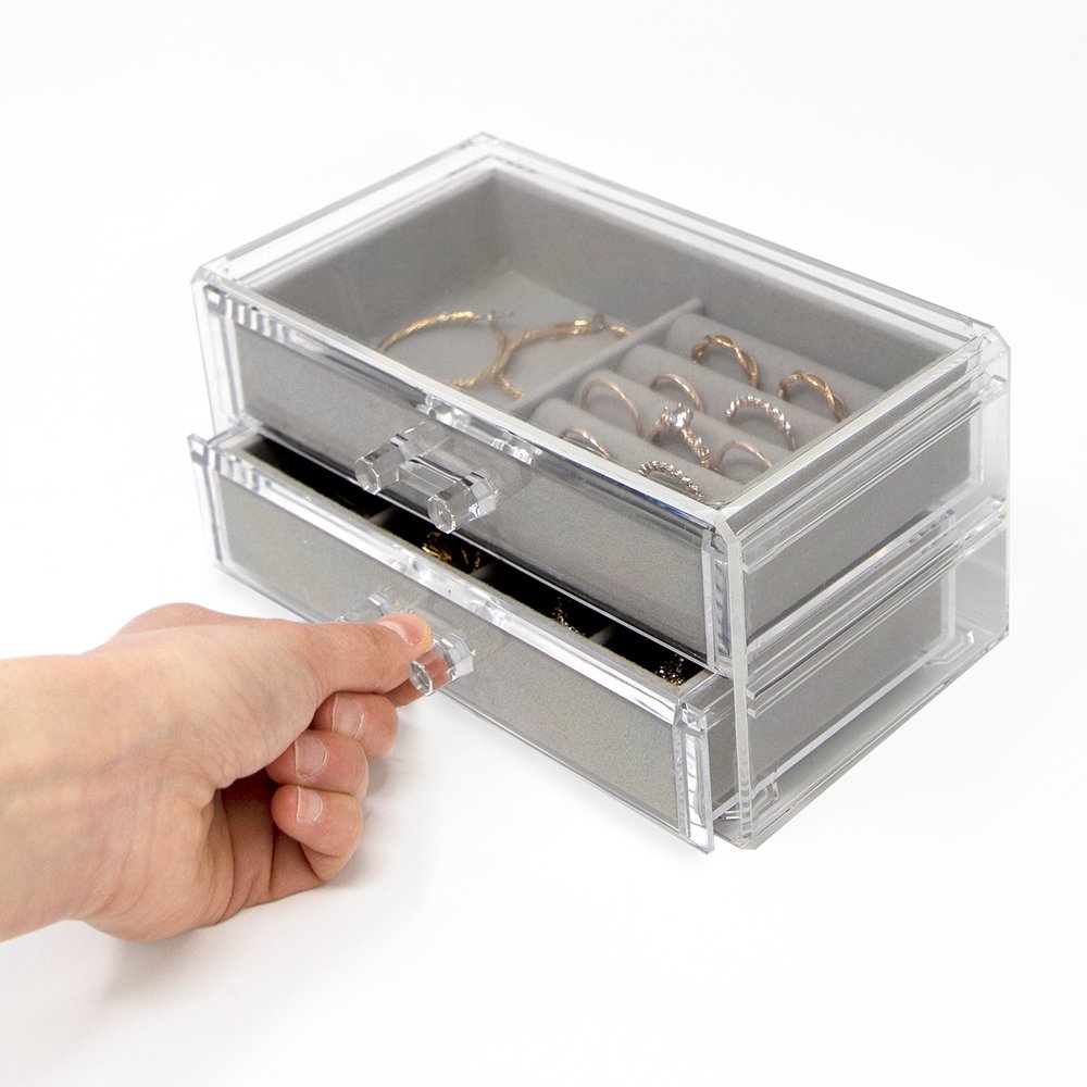 Jewelry Organizer Box With 2 Drawers And 3 Acrylic Earring Storage