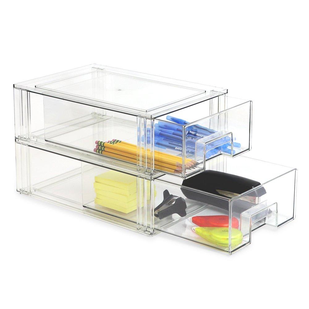 Clear Drawer Organizers - Acrylic, Durable, Stackable, Pull-Out Drawer.  Great for Medicine, Cosmetics, Makeup and Bathroom Organization. (4.5 High  