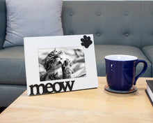 Isaac Jacobs Wood Sentiments Cat “Meow” Picture Frame, Photo Gift for Pet Cat, Kitten, Display on Tabletop, Desk